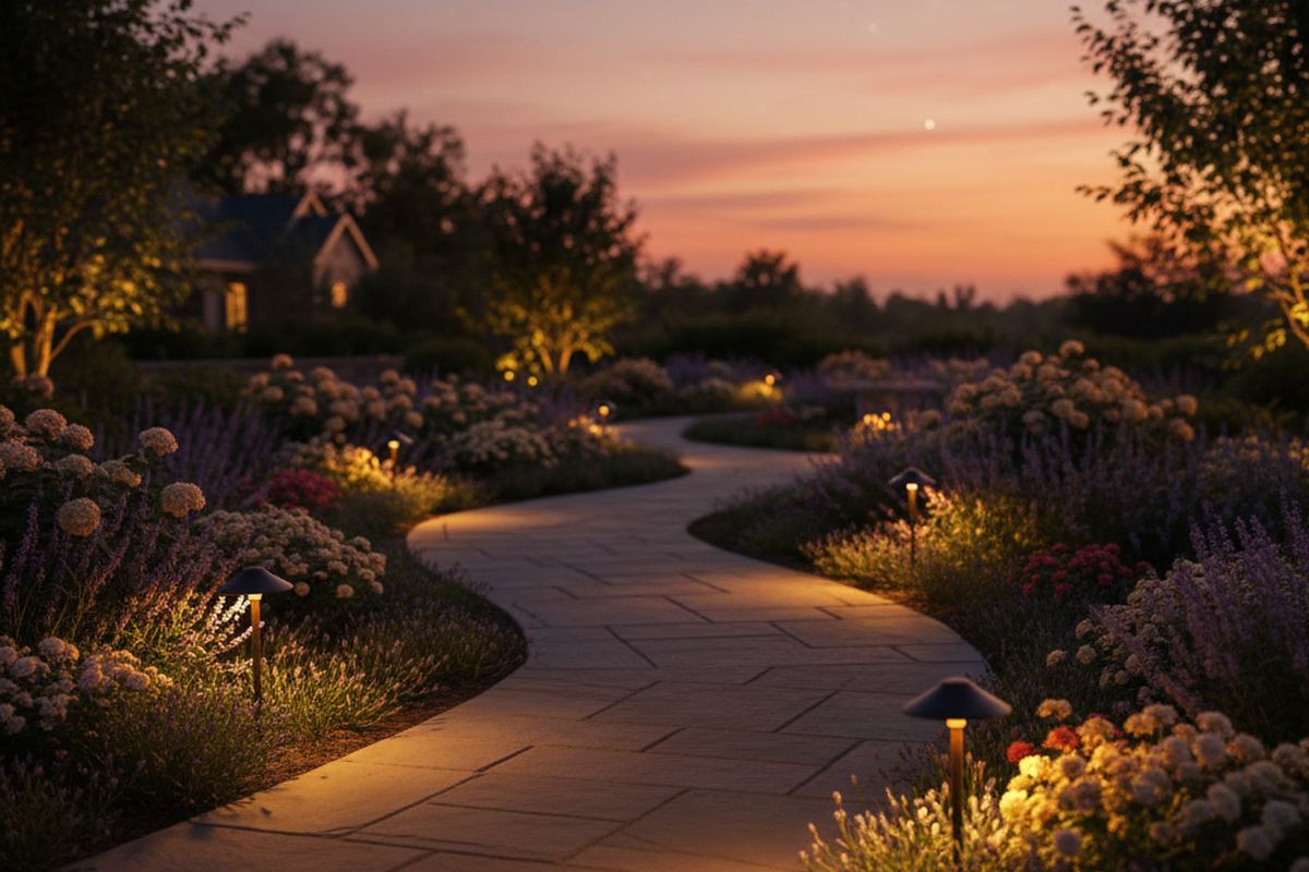Landscape lighting at dusk