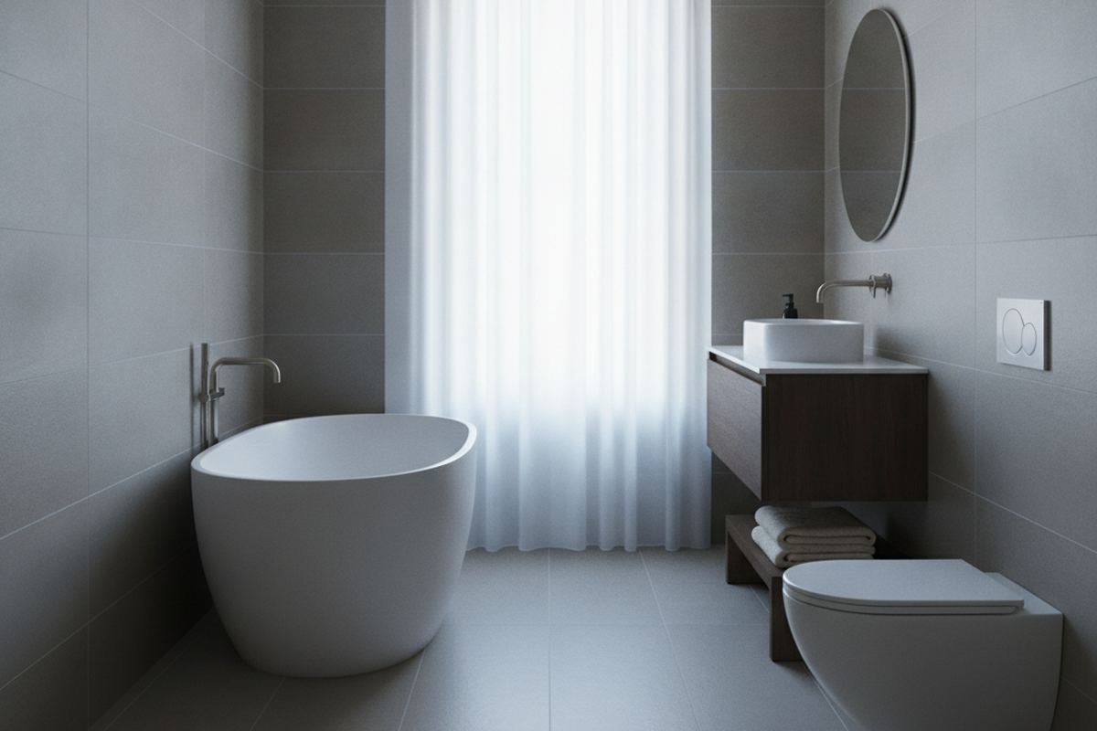 Large format tile in modern bathroom