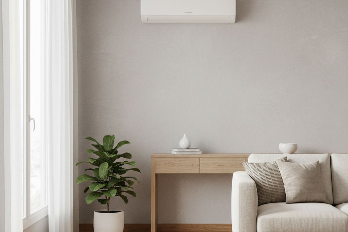 Ductless mini split head on wall