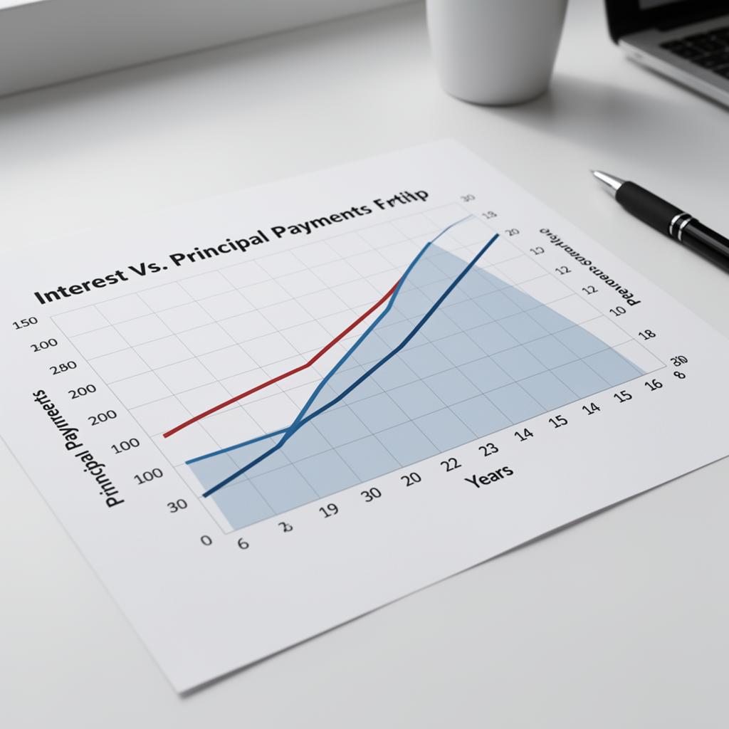 Graph showing interest vs principal over 30 years with dramatic shift around year 15