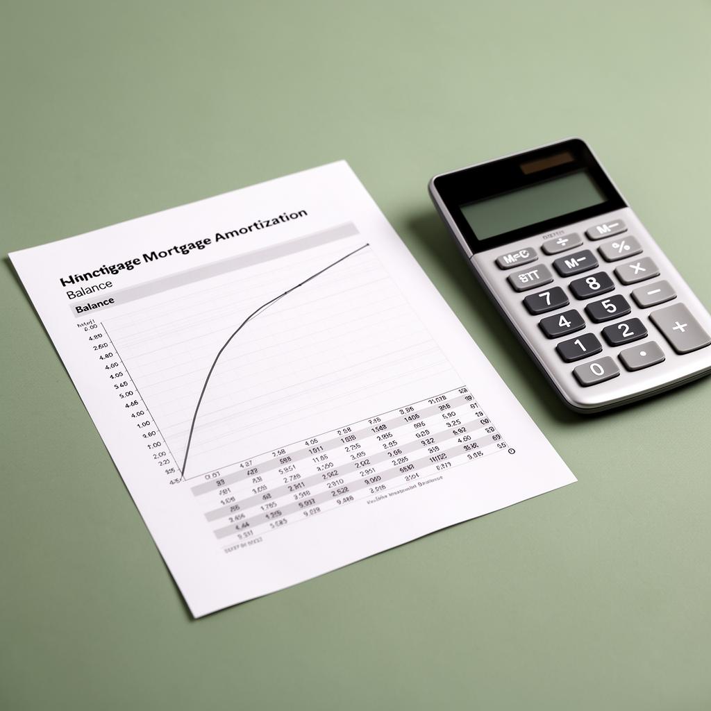 Mortgage amortization chart with declining balance curve on a desk