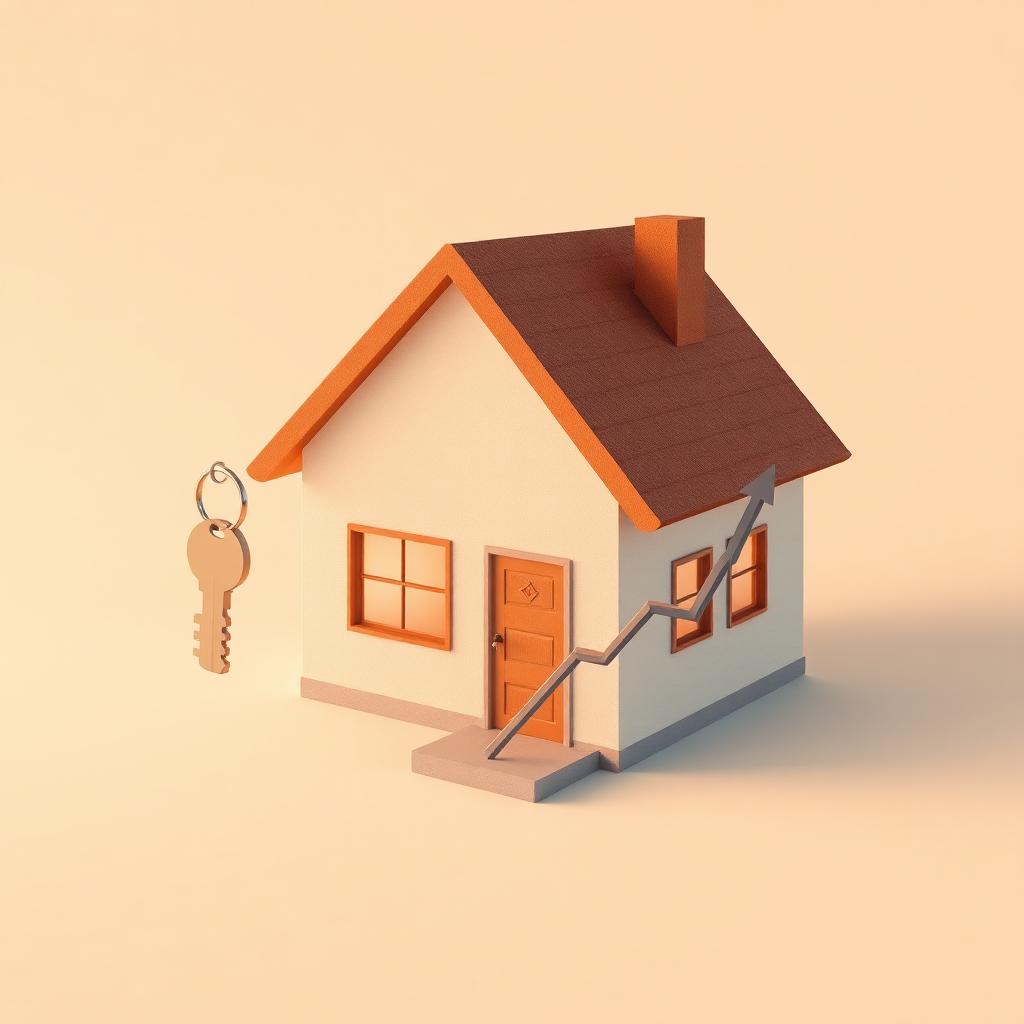 House with key and rising chart symbolizing mortgage payoff