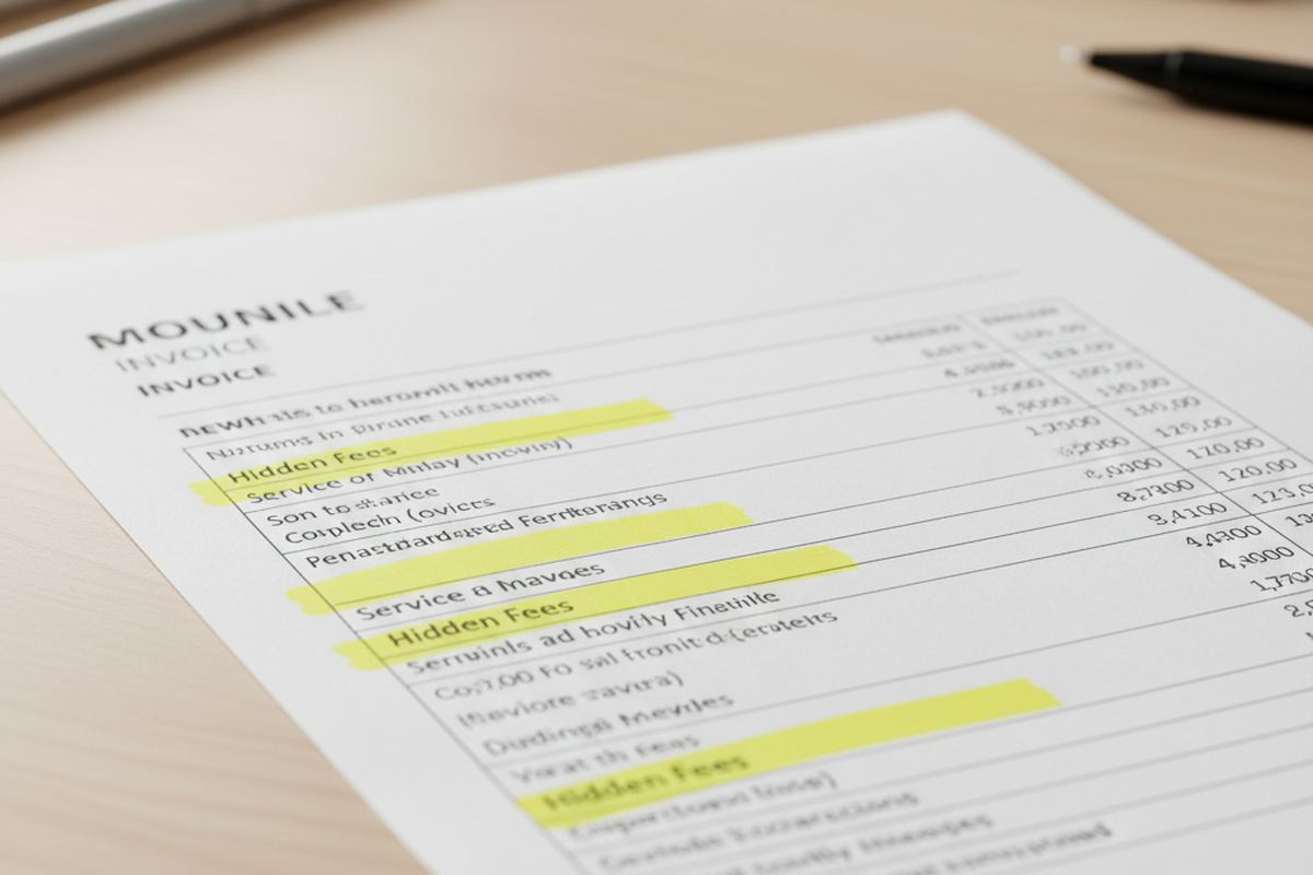 Moving invoice with hidden fees highlighted