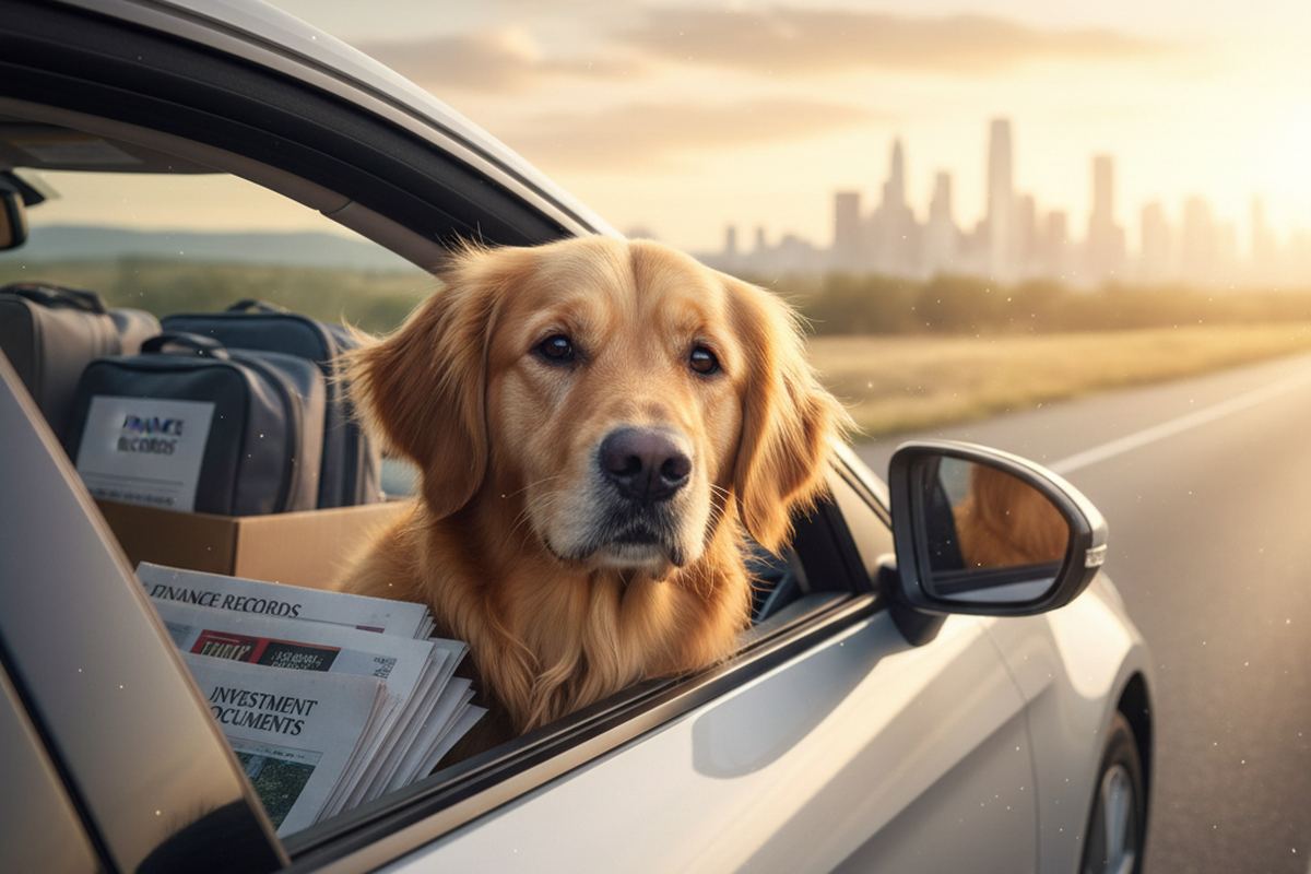 Dog in a car during a move