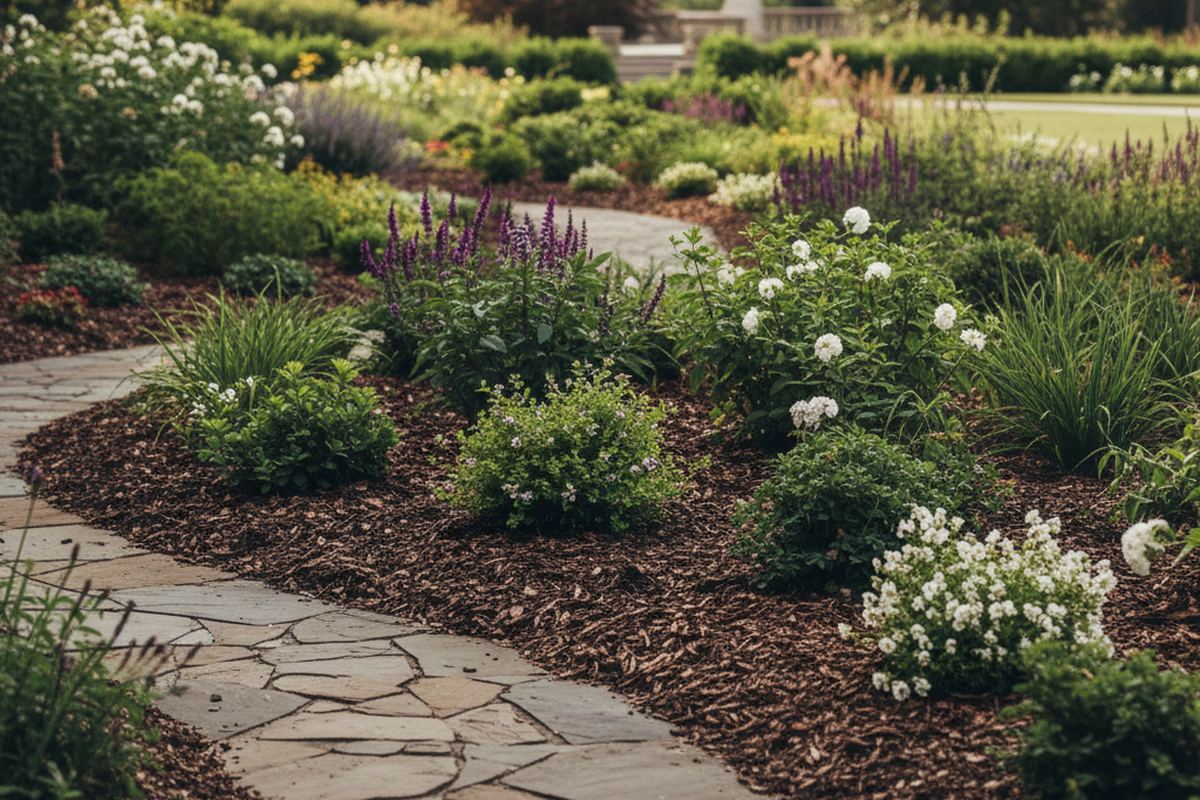 Fresh mulch around plants