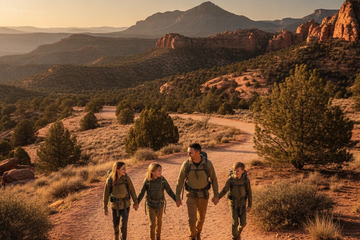 Family hiking in a national park