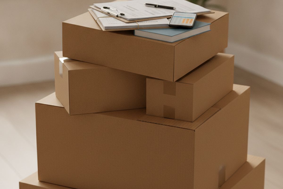 Moving boxes and paperwork