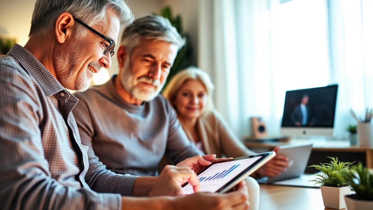 Person in their forties reviewing retirement chart on a tablet