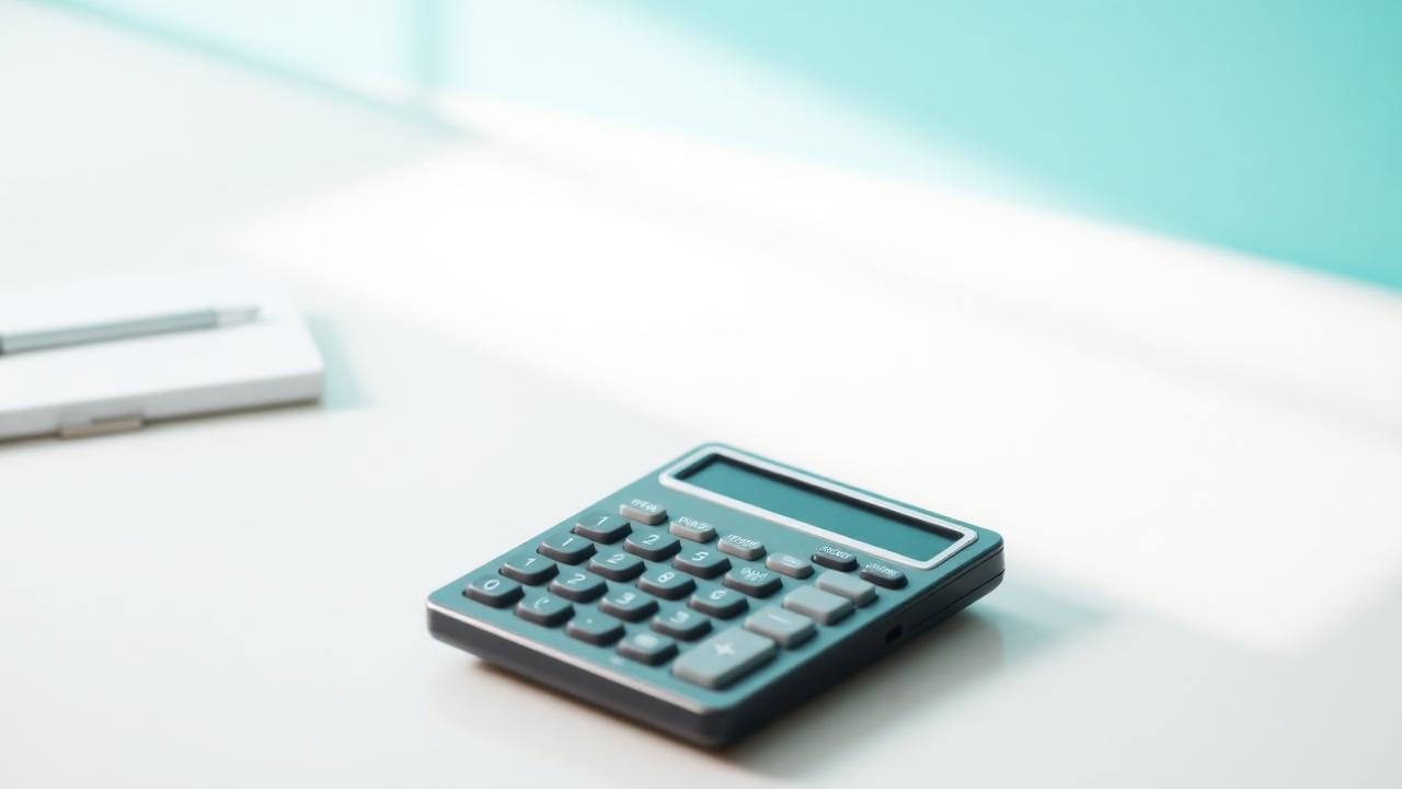 Calculator on a desk with rising chart in soft teal light