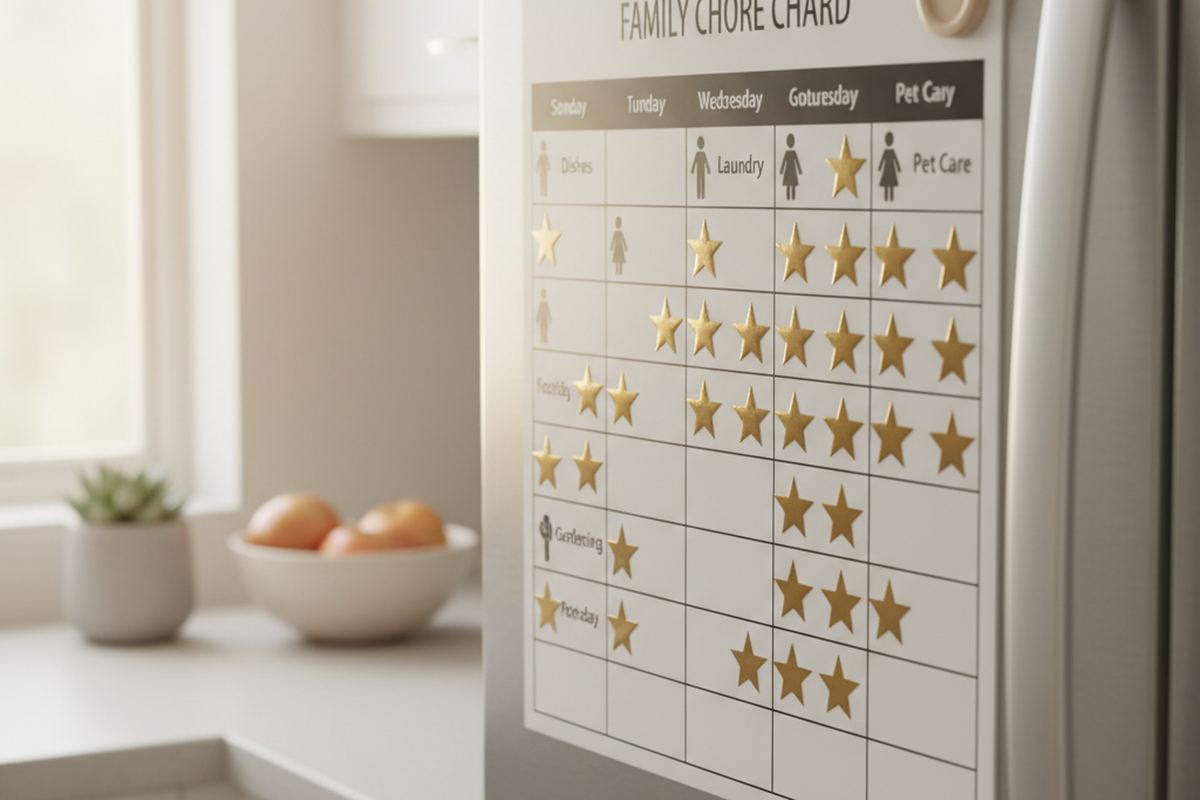 Family chore chart with stars