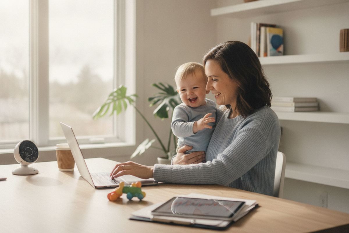 Parent working from home with children