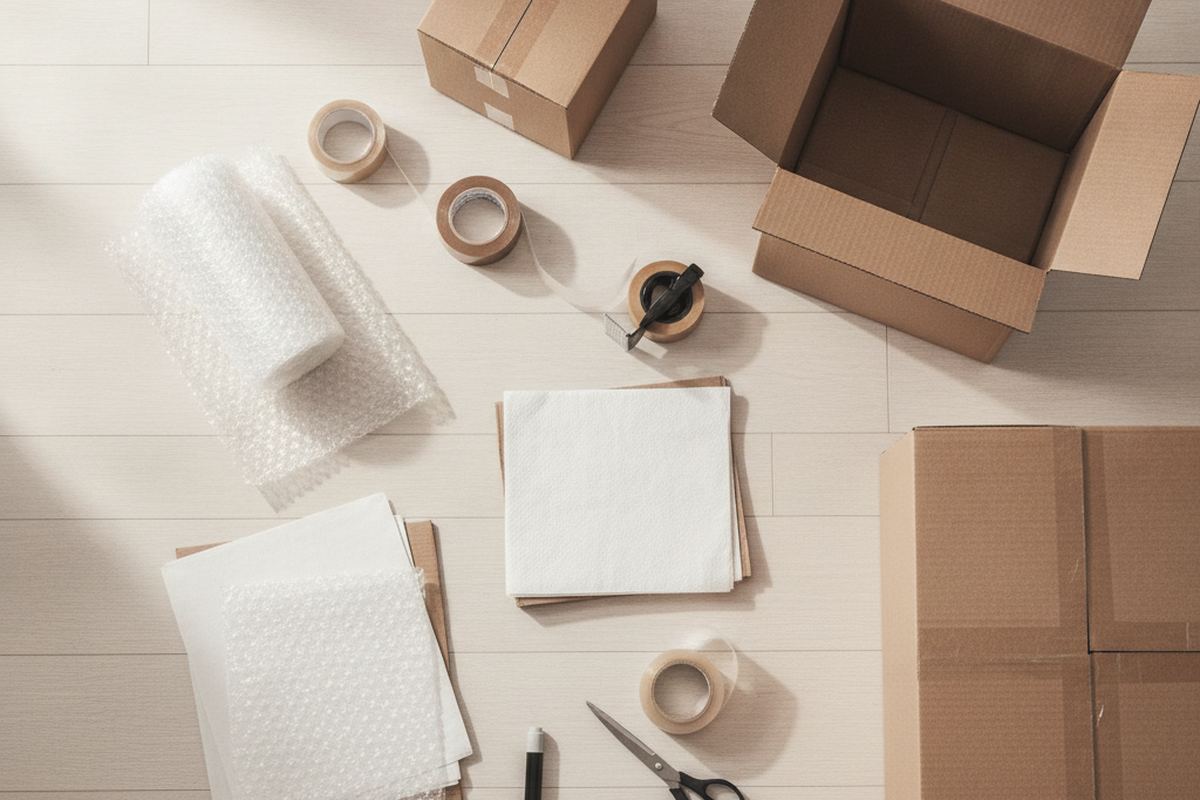 Packing supplies laid out