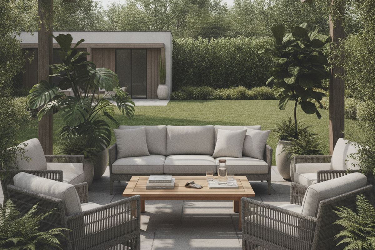 Backyard patio with furniture