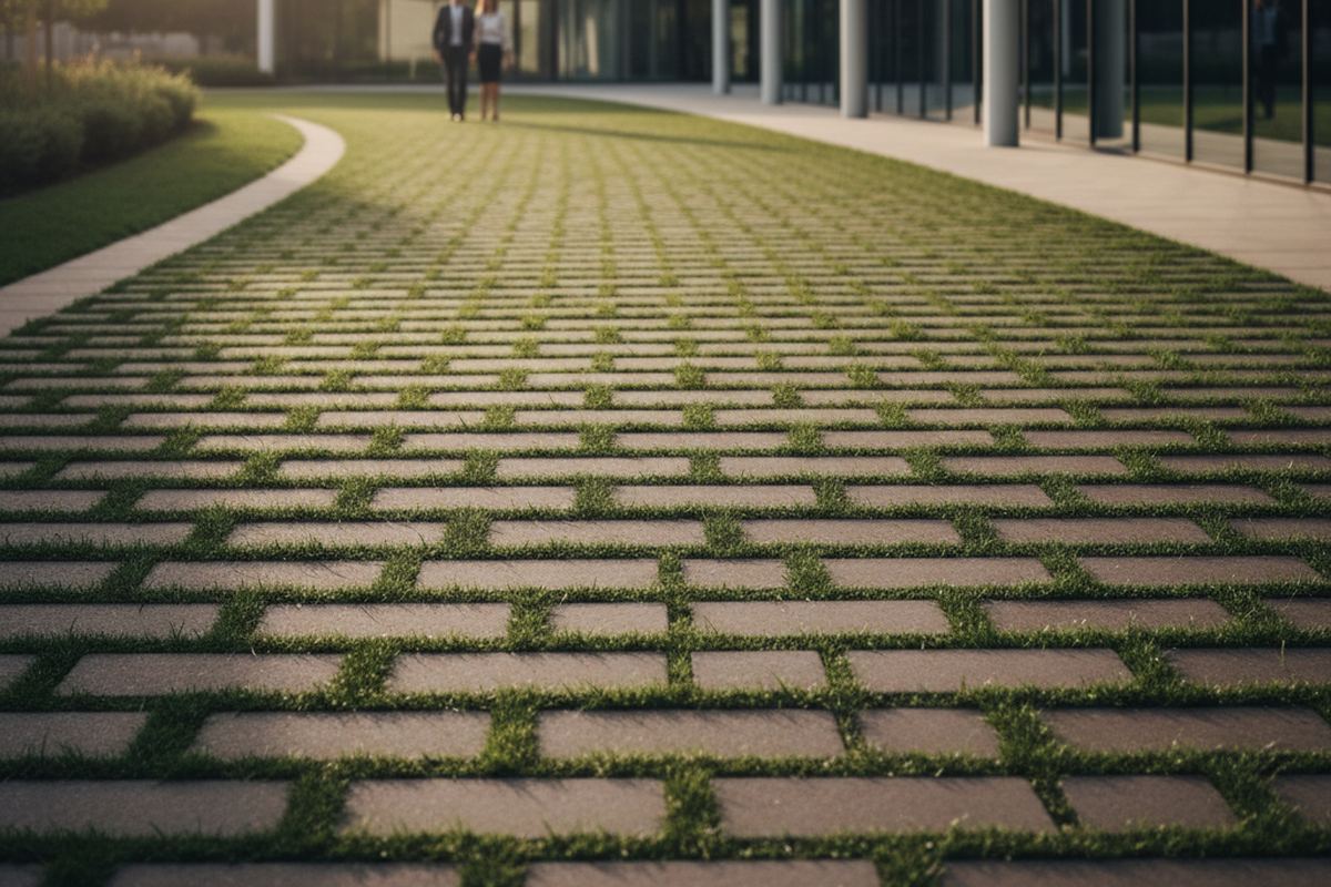 Permeable paver driveway with grass