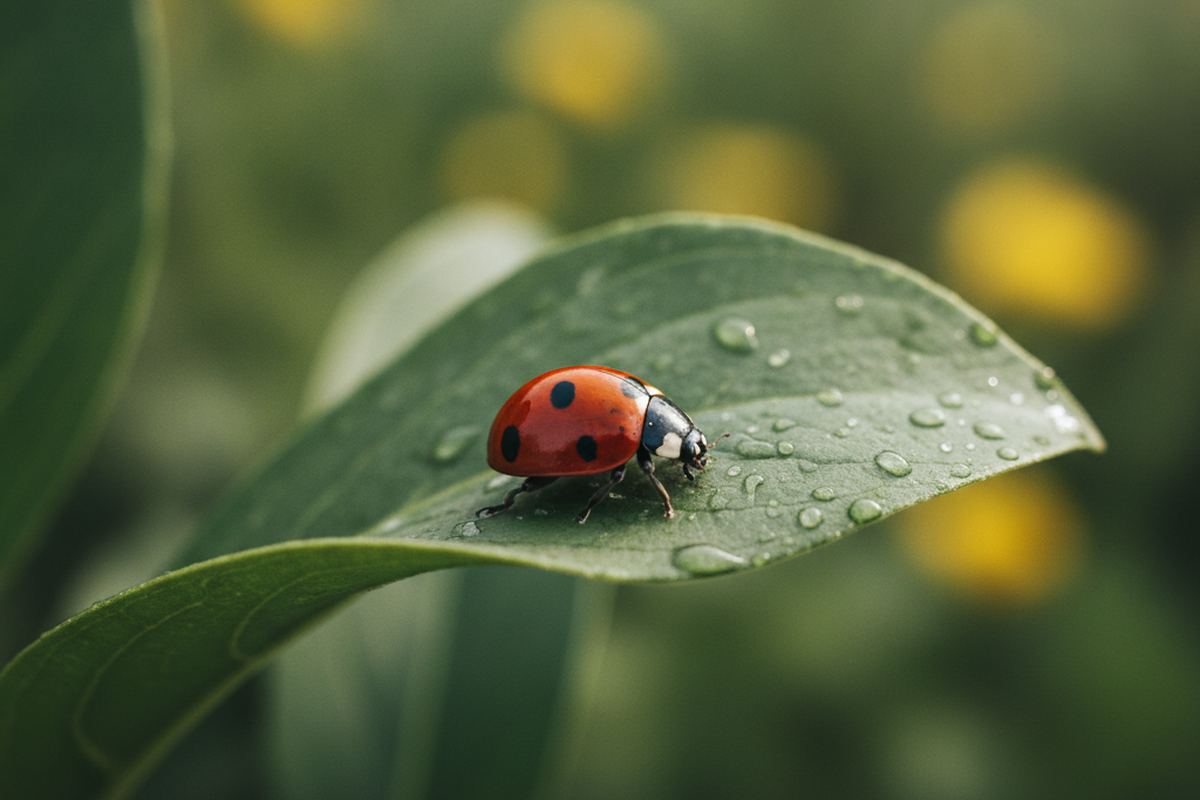 Ladybug on a leaf in garden