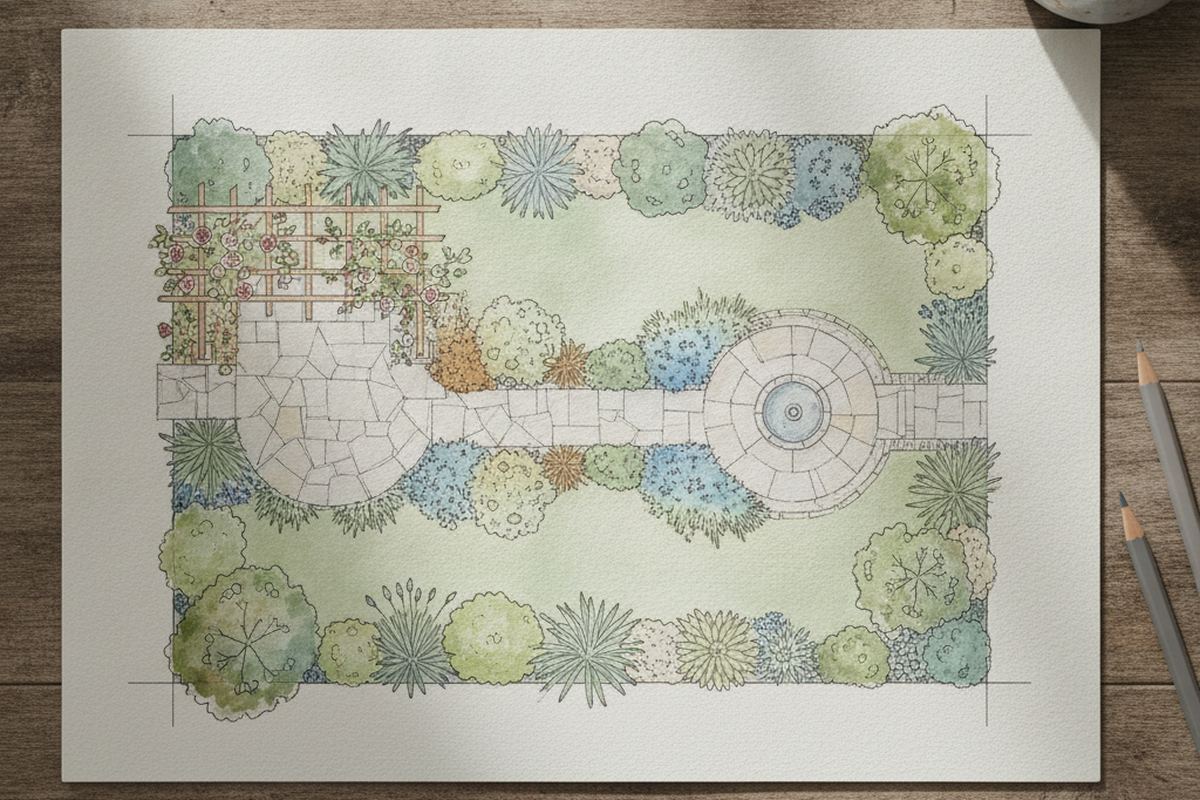 Landscape plan sketch on paper