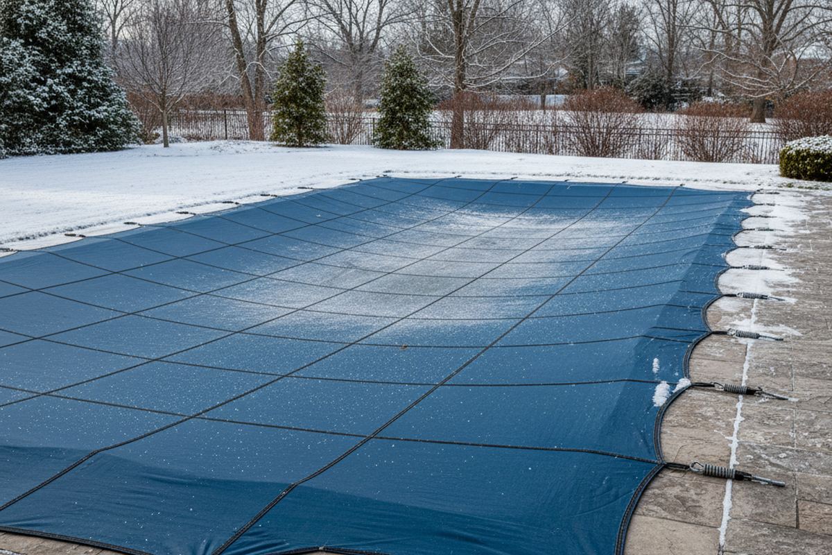Winter pool cover on a pool