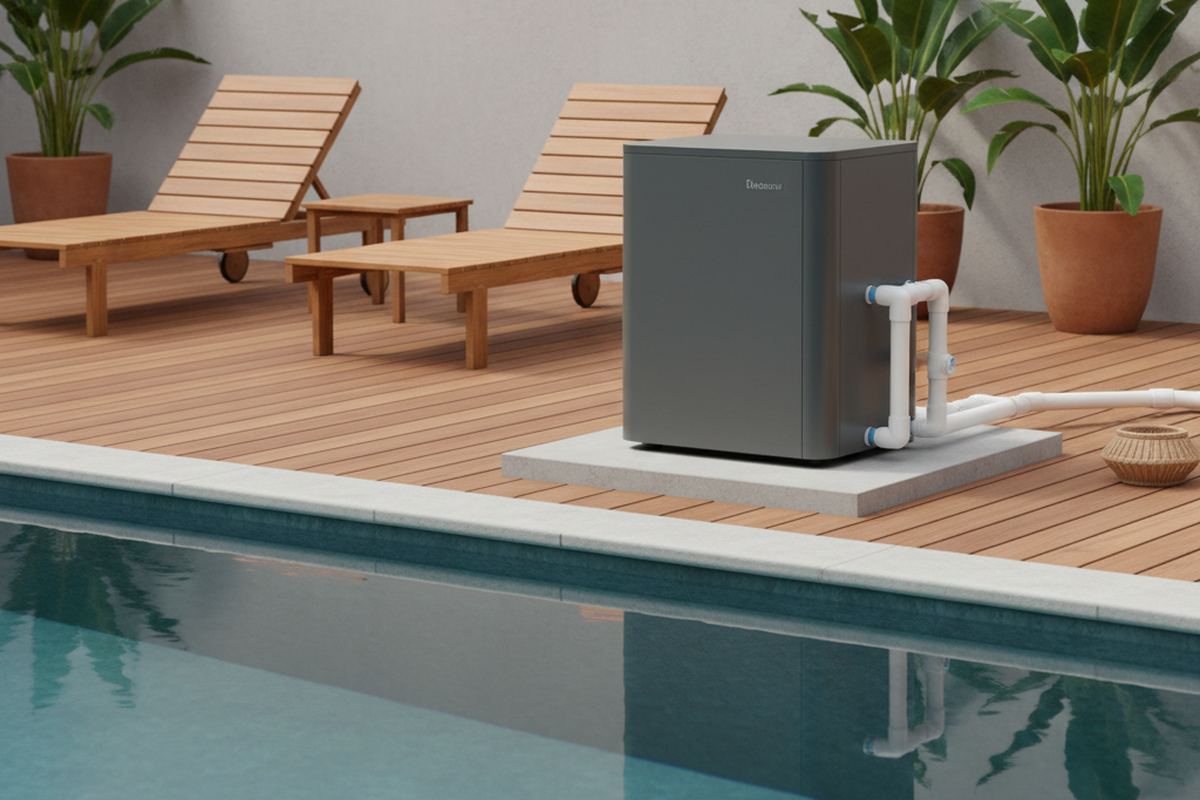 Pool heat pump installed outside