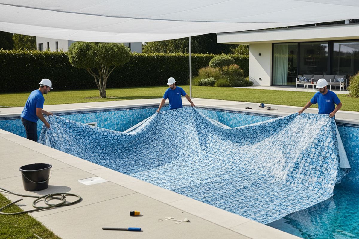 New pool liner being installed
