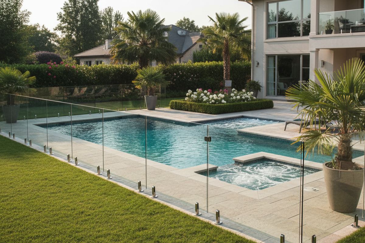 Pool safety fence around a pool