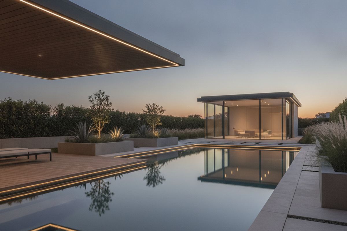 Modern pool with clean landscaping