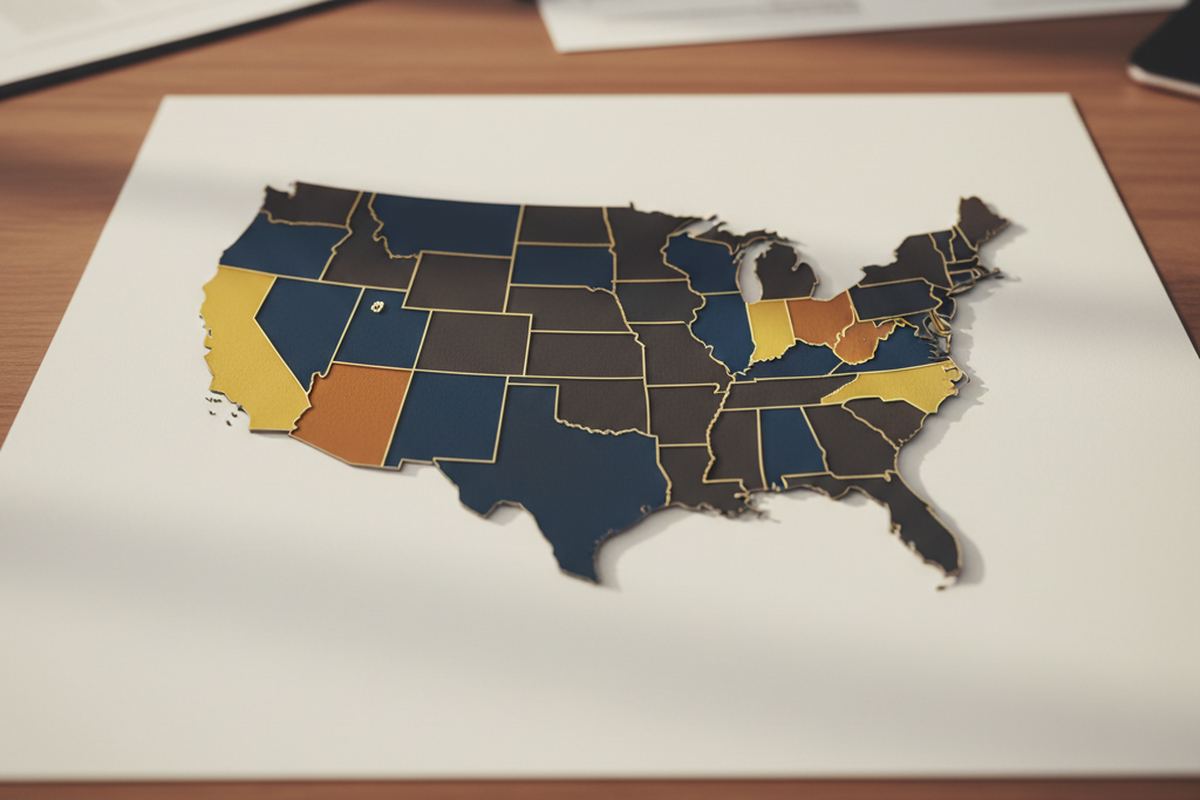 US state map on a wall