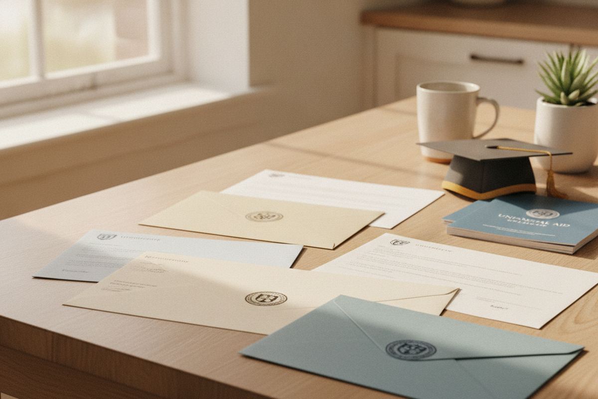 College acceptance letters on a table