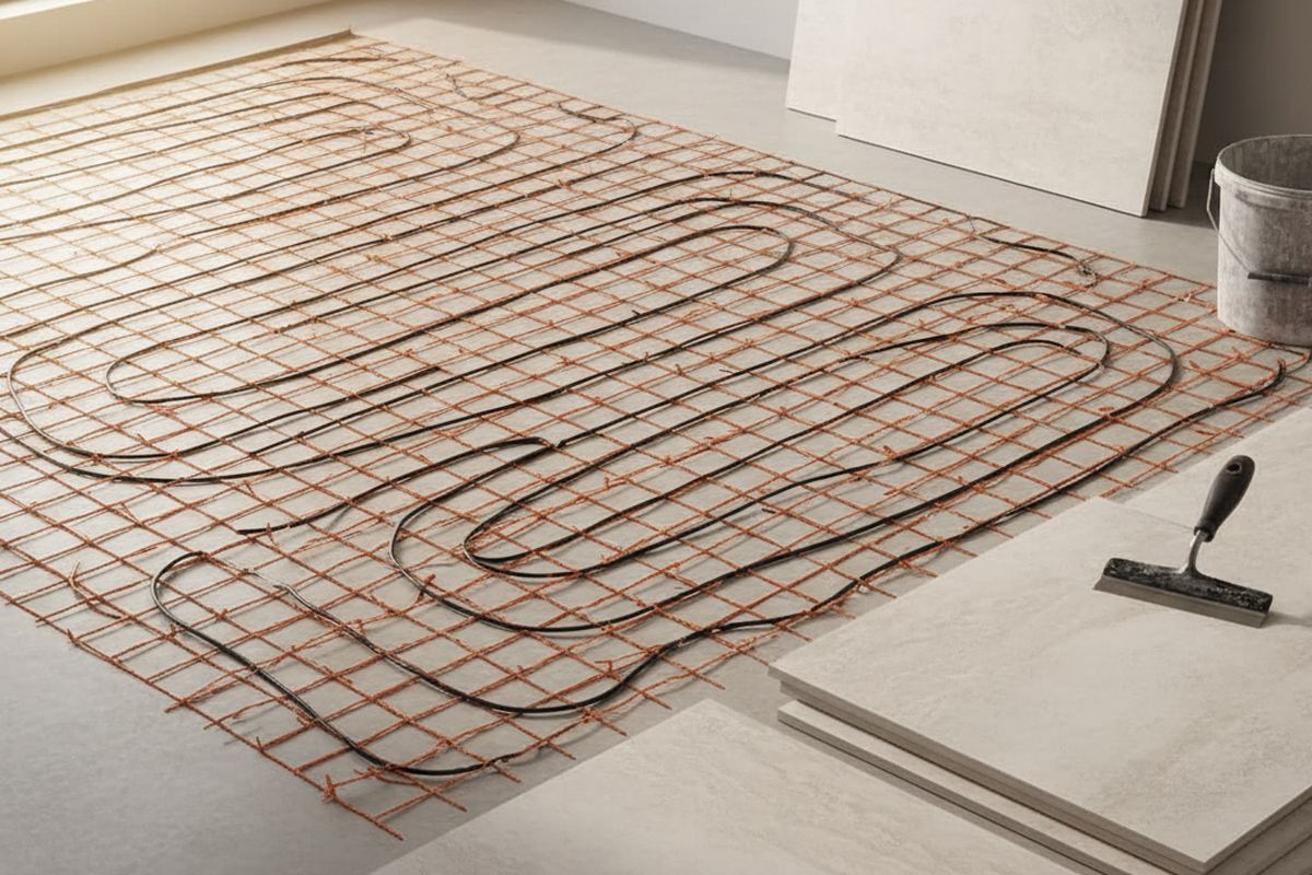 Radiant heat mat under tile floor