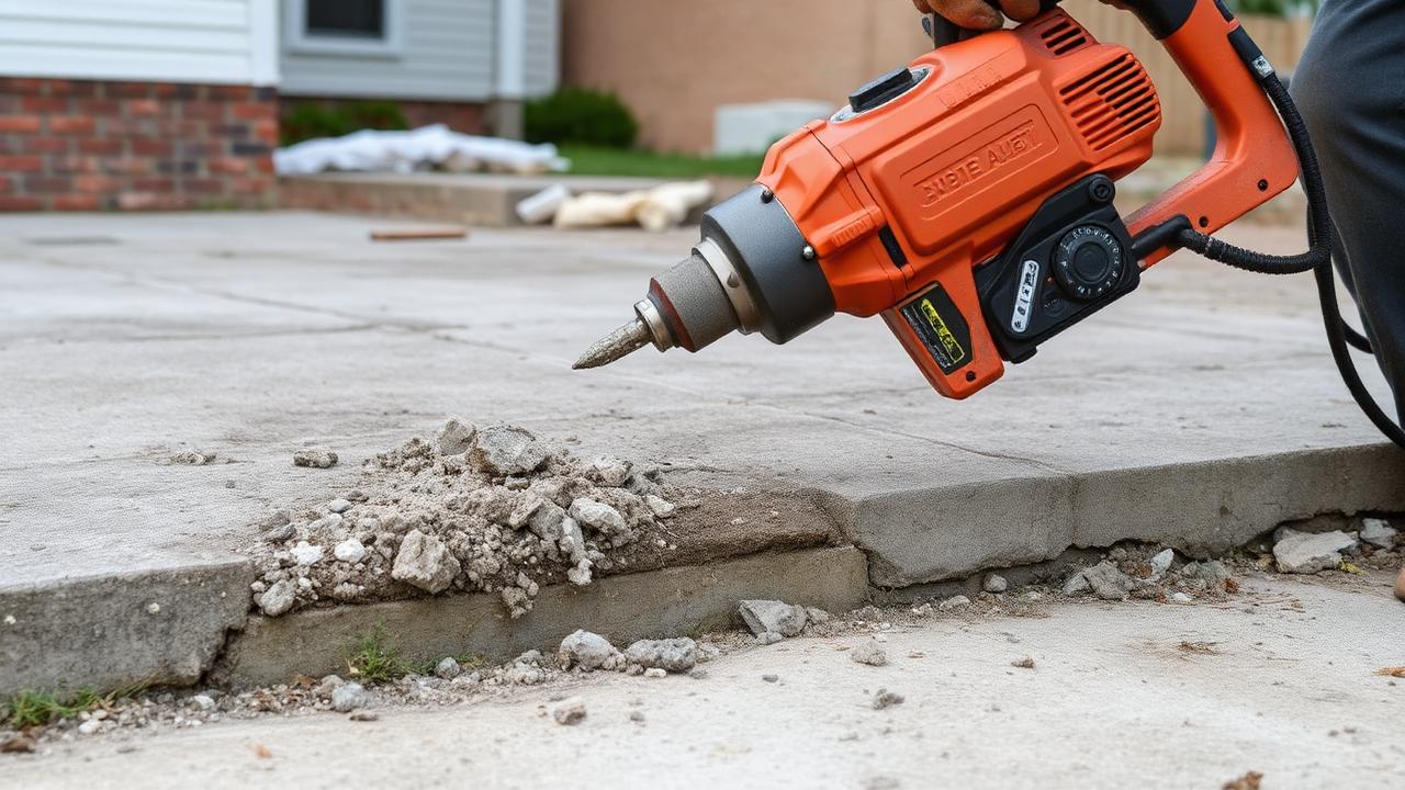 Jackhammer breaking up an old concrete slab
