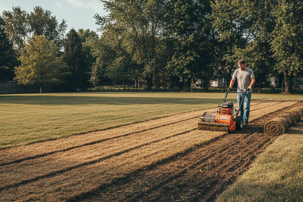 Sod cutter removing old grass