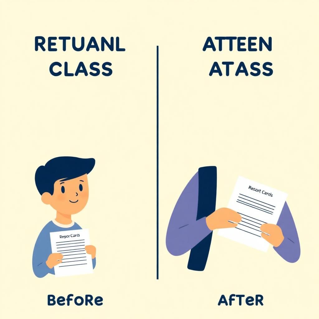 Student retaking a class with before and after report cards