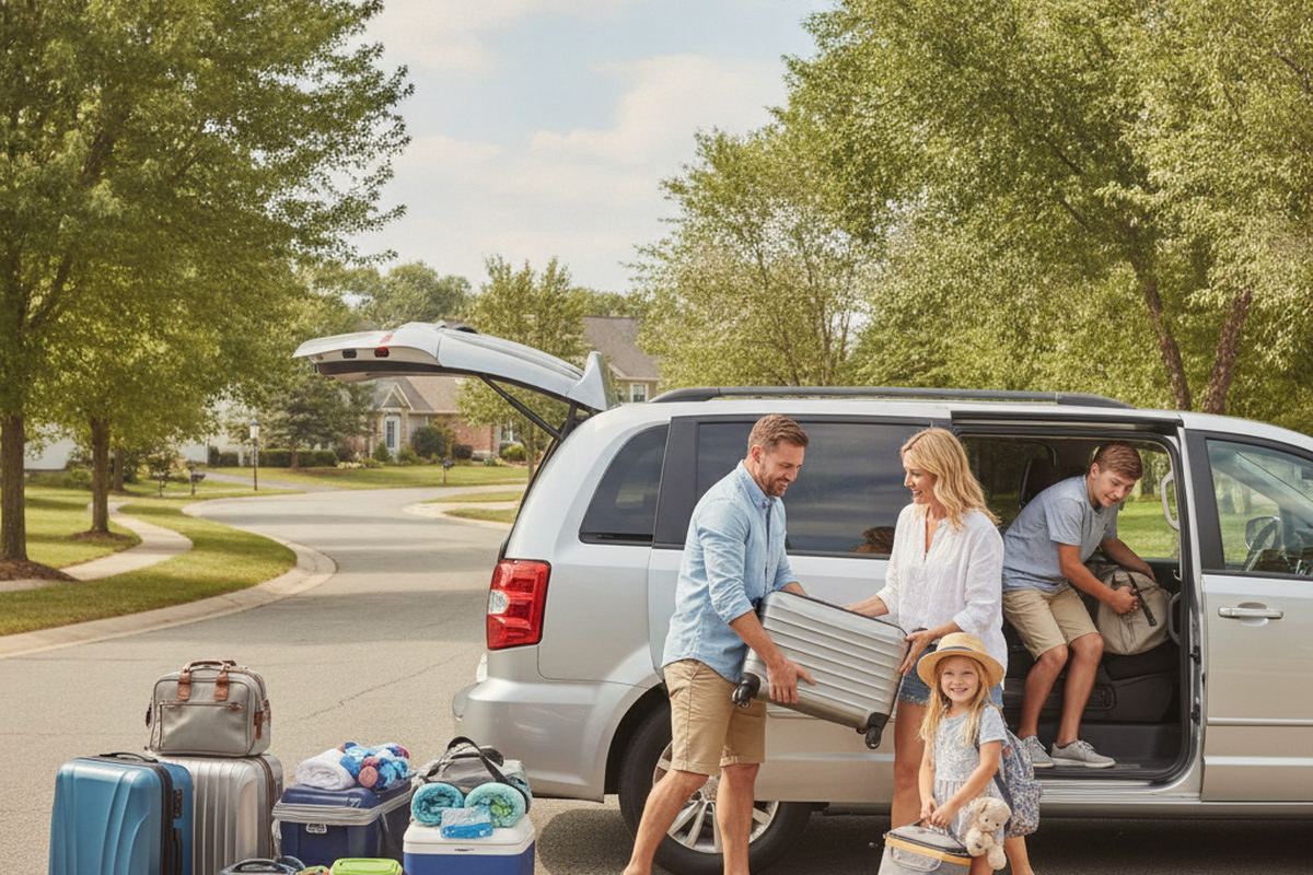 Family loading a car for a road trip