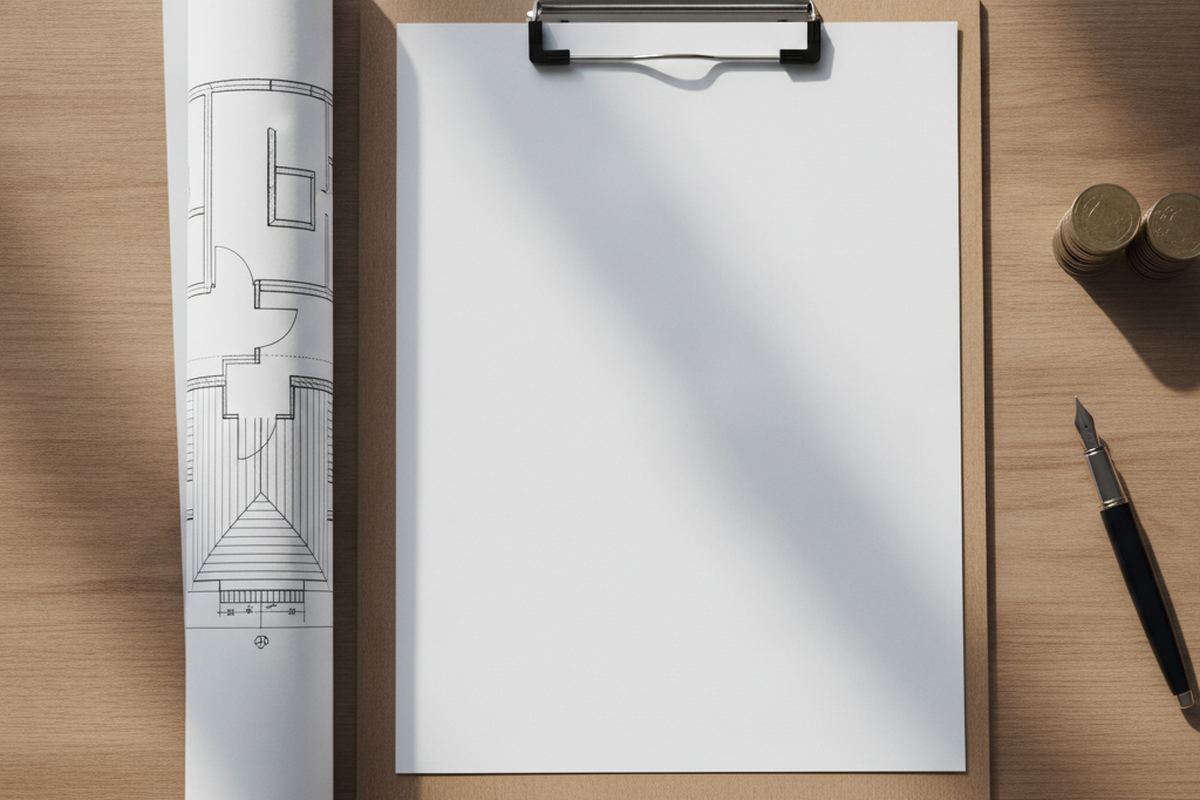 Building permit clipped to a roof plan