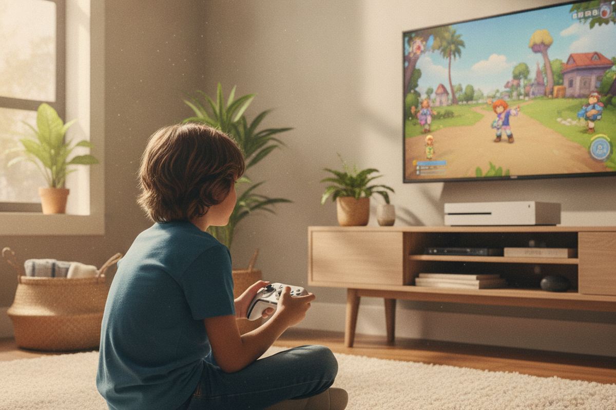 Kid gaming on console