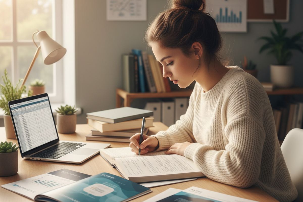 Teen studying with college mail