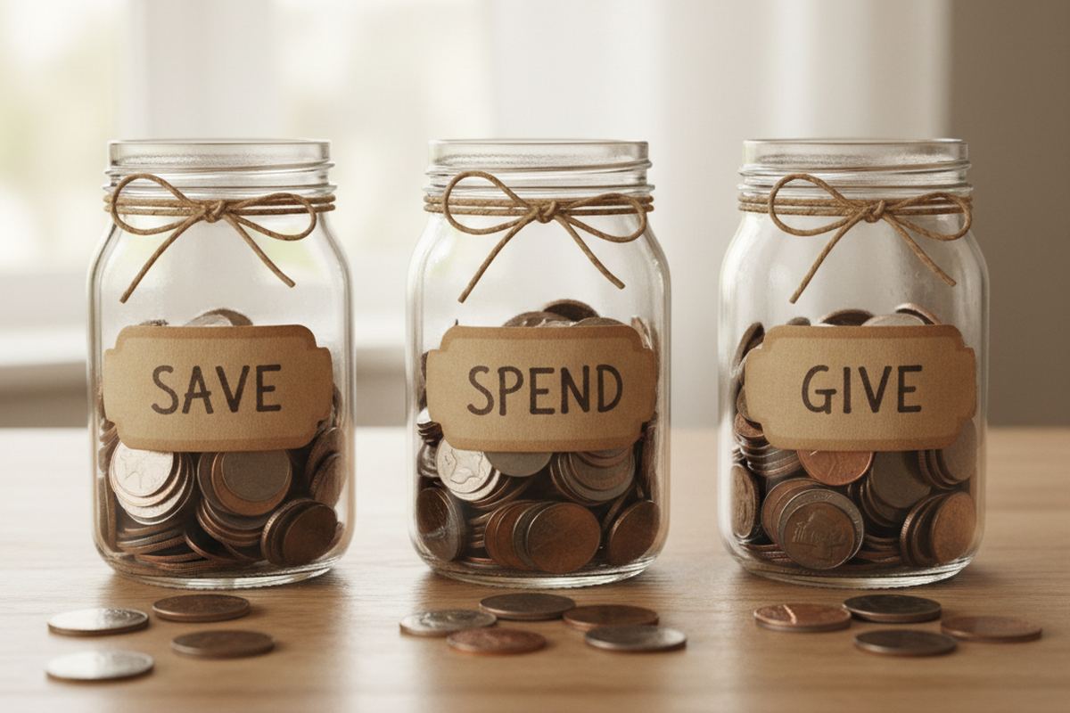 Three labeled jars for allowance