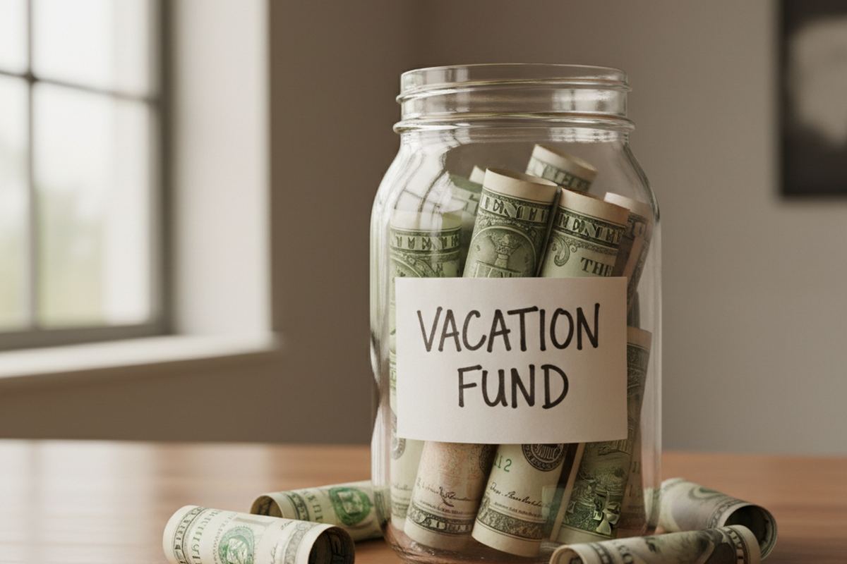Jar labeled vacation fund