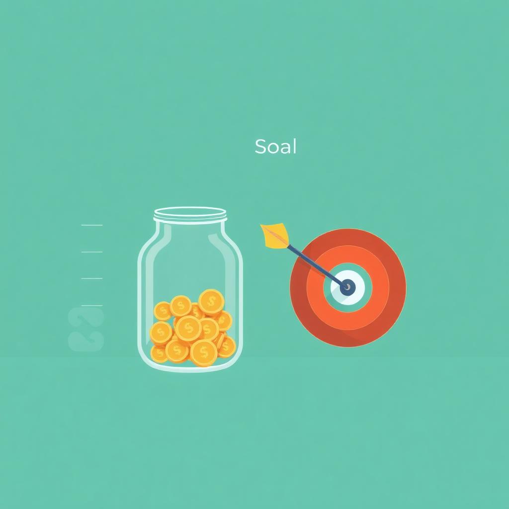 Savings goal jar filling with coins next to a target