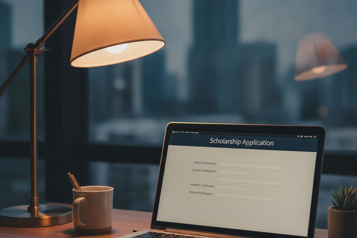 Scholarship application on a laptop