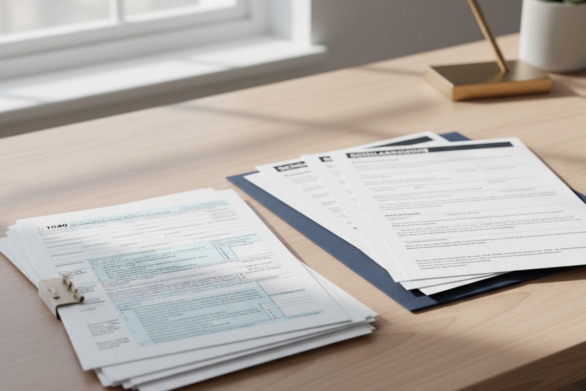 Tax forms with scholarship paperwork