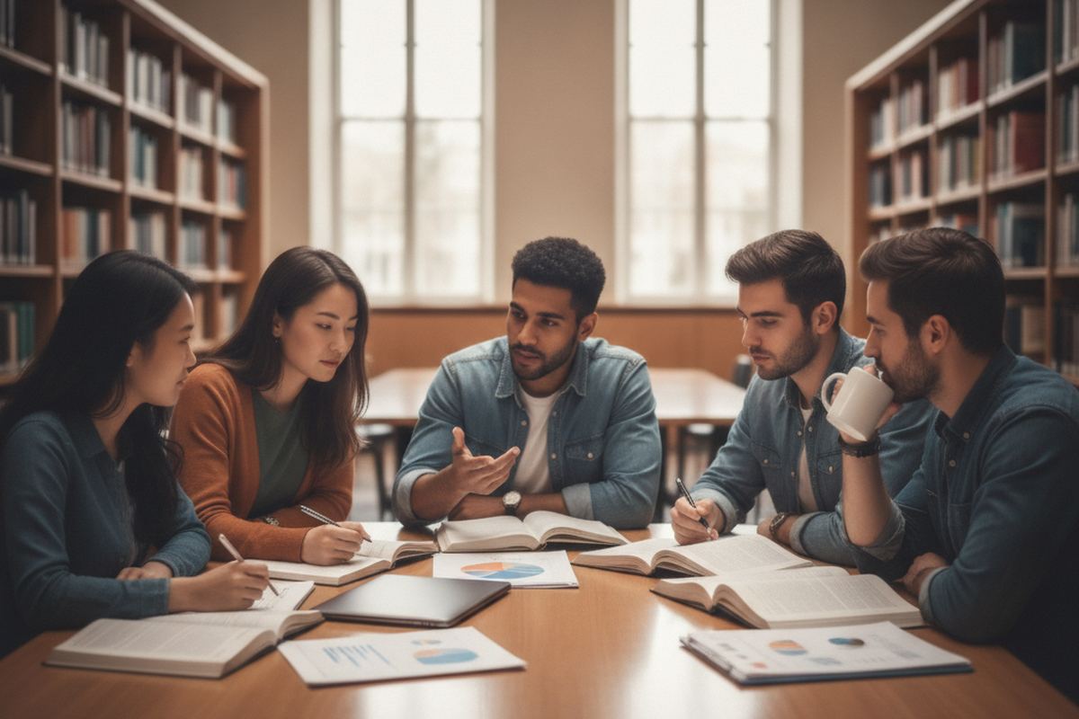Diverse students studying together