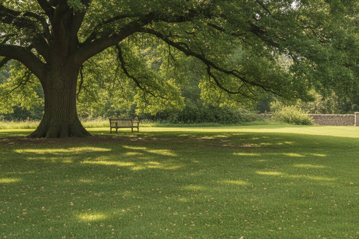 Shady lawn under a tree