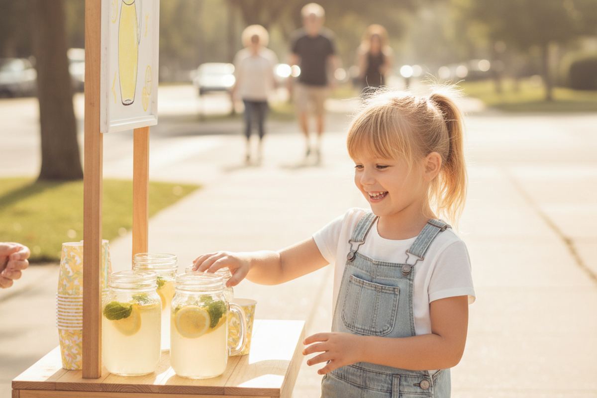 Kid running lemonade stand