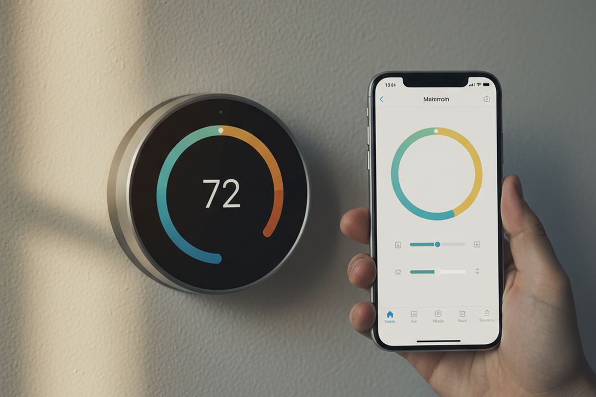 Smart thermostat on wall