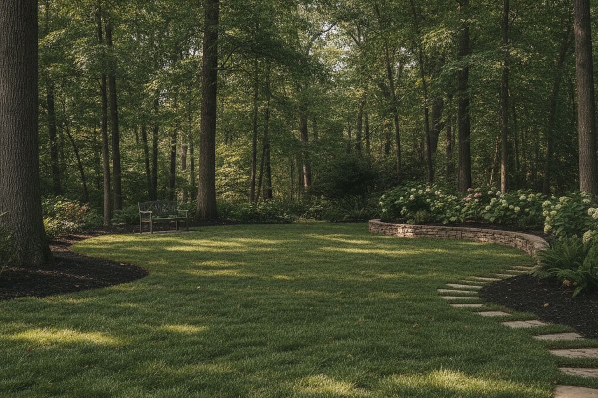 Shady yard with fine fescue sod