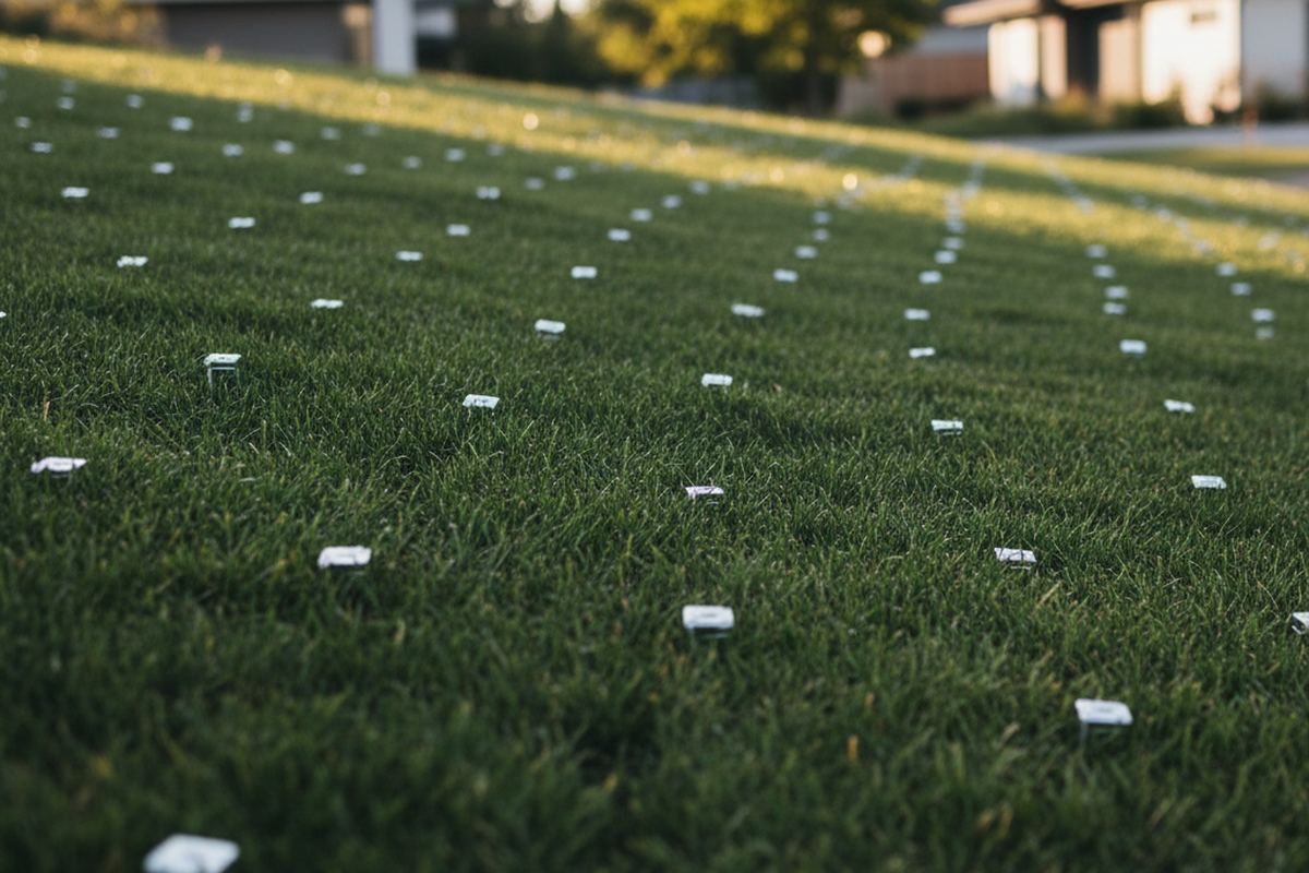 Sod installed on a slope with stakes