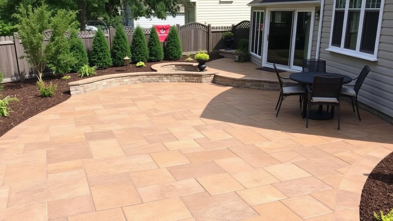 Stamped concrete patio resembling flagstone