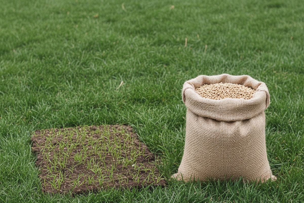 Bag of starter fertilizer with new lawn