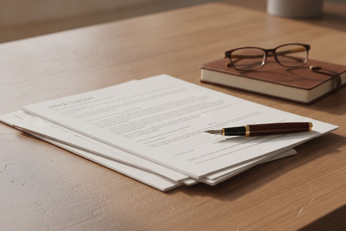 Stock certificate on a table