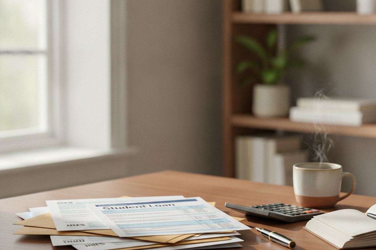 Tax paperwork with student loan bill